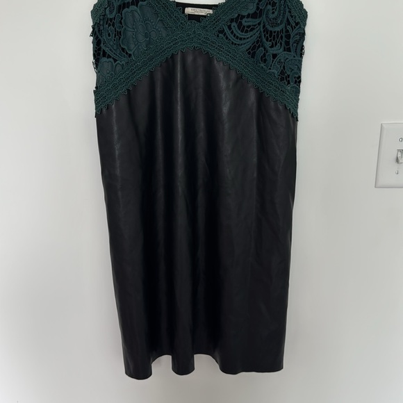 Zara Trafaluc Black Faux Leather/Green Crochet Embroidered Slip Dress, - Size M - Picture 4 of 6